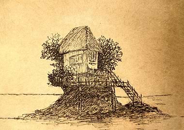 Island House Ink Drawing
