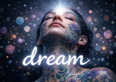 Dreamy Floral Woman with Cosmic Background