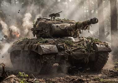 Camouflaged Tank in Forest Ambush