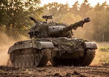 Camouflaged Tank in Field