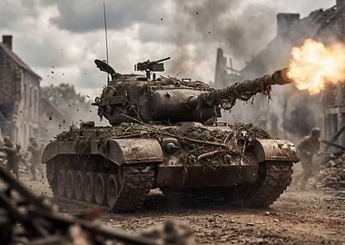 Tank firing in war-torn city