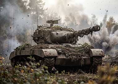 Camouflaged Tank in Action