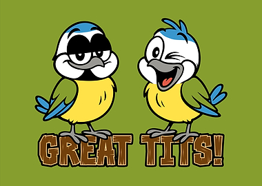 Cartoon Birds with 'Great Tits!' Pun