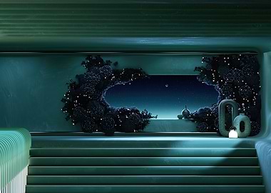 Surreal Interior with Starry Sky View