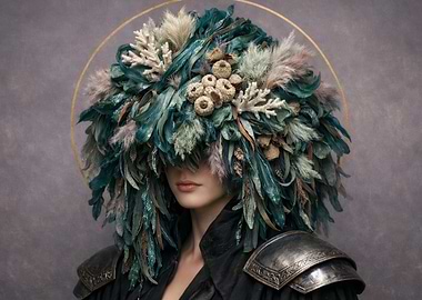 Woman with Feather Headdress and Armor