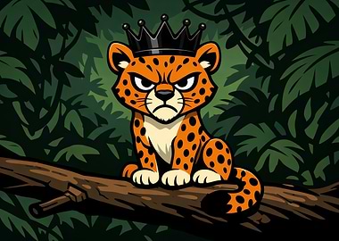 Cartoon Cheetah King in Jungle