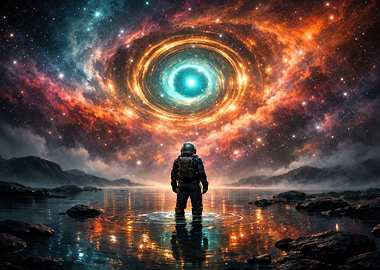 Astronaut Staring at a Cosmic Portal