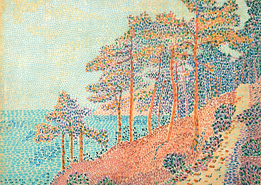 Pointillist Seascape with Trees