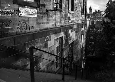 Black and White Edinburgh Street Scene