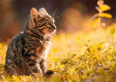 Striped Kitten in Golden Field