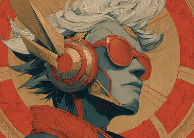 Stylized Portrait with Headphones and Sunglasses