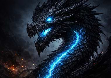 Black Dragon with Blue Lightning
