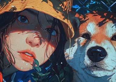 Girl and Dog Digital Art