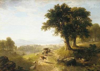 Pastoral Landscape with Cows Painting