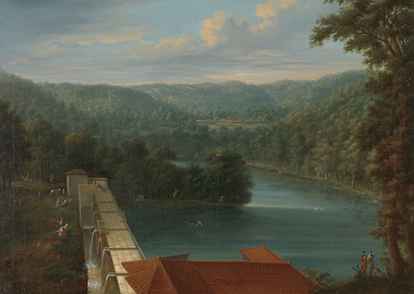 Landscape with River and Dam Painting