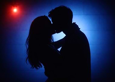 Silhouette of a Kissing Couple