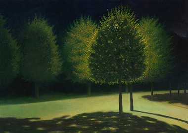 Trees at Night Painting
