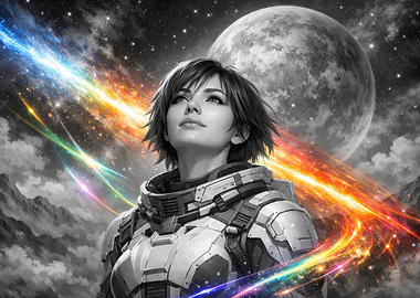 Astronaut Woman Gazing at Space