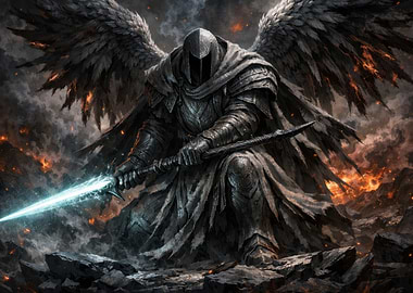 Dark Angel Warrior with Glowing Sword