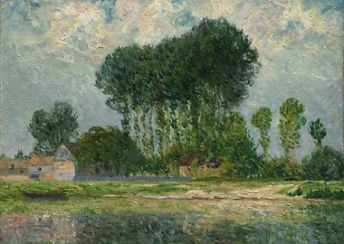 Impressionist Landscape with Trees and River