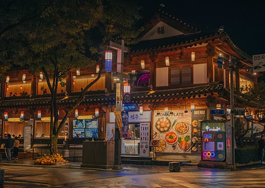 Korean Restaurant at Night in Jeonju