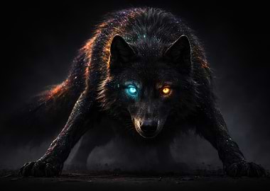 Mystical Wolf with Heterochromia Eyes