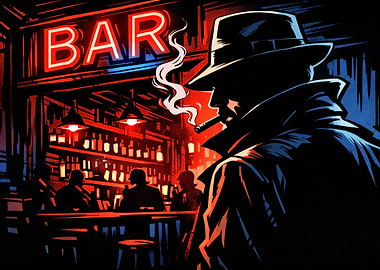 Noir Detective at Bar Smoking Cigar