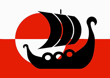 Greenland Flag Poster with Viking Ship, Nordic Wall Art, Scandinavian Home Decor Print