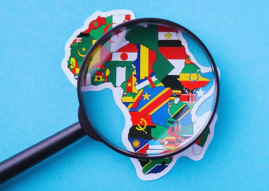 Africa Map with Flags and Magnifying Glass