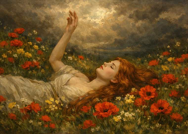 Woman in Field of Flowers Painting