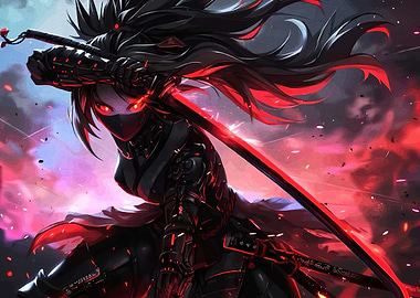 Anime Ninja Warrior with Red Katana