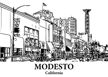 Modesto California Streetscape Drawing