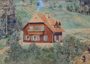 Watercolor Painting of a House in Nature
