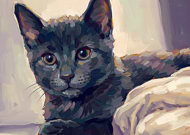Gray Cat Portrait Painting