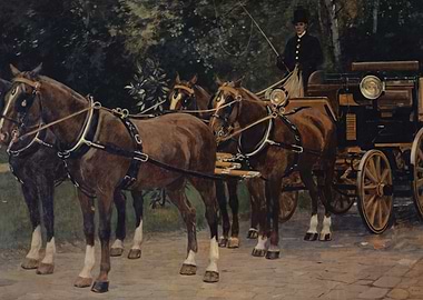 Horse-drawn carriage in a park setting