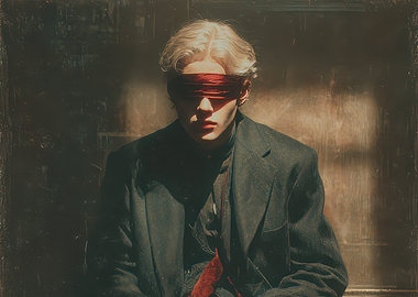 Blindfolded Man in Dark Suit