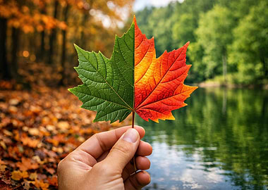 Autumn Leaf: Green and Red