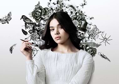 Hailee Steinfeld Portrait with Floral Elements