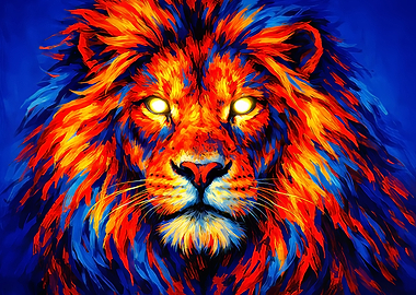 Colorful Lion Portrait with Glowing Eyes