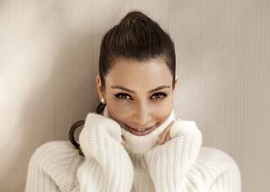Kim Kardashian in White Turtleneck Sweater