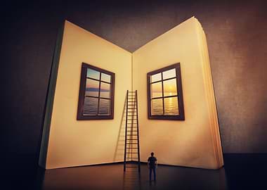 Book Room with Windows and Ladder
