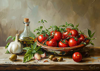 Still Life with Tomatoes and Basil