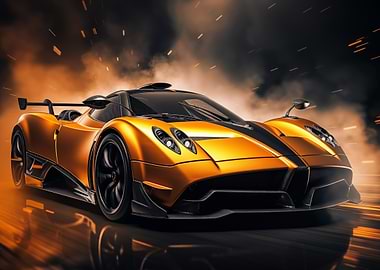 Golden Sports Car in Motion