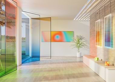 Modern Interior with Colored Glass Panels