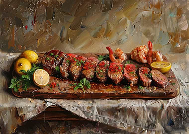Steak and Shrimp Platter Painting