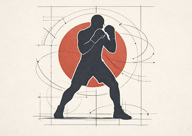 Boxer Silhouette with Technical Drawing Elements