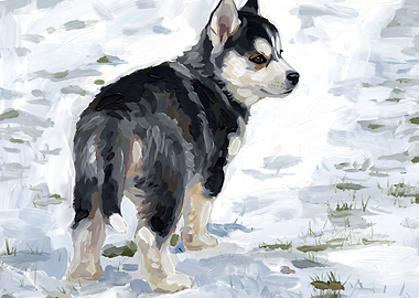 Husky Puppy in Snow Painting