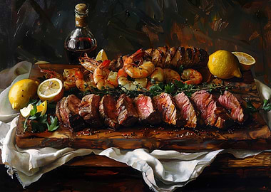 Still Life with Steak and Seafood