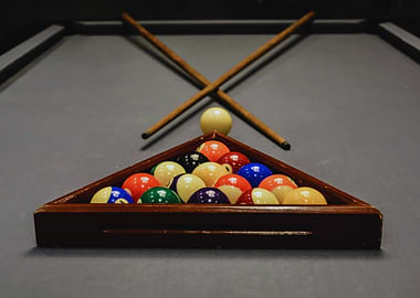 Billiards Pool Table with Balls and Cues
