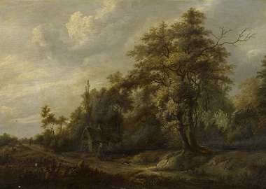 Landscape with Cottage and Trees Painting